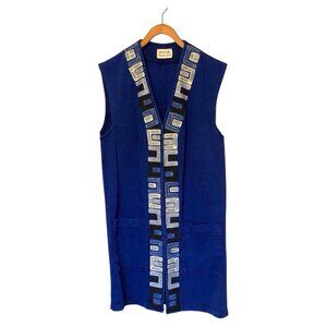 Women's M Blue Shawl w/ Pockets Party Gathering Cotton Hand-painted Clothing